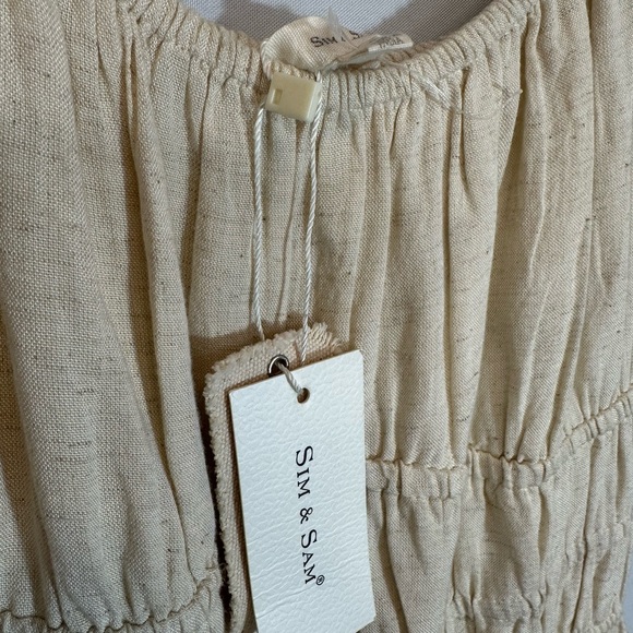 Sim & Sam Womens Size XS Smocked MIDI Milkmaid Dress Cream Puff Sleeve Dress NWT - Picture 5 of 11